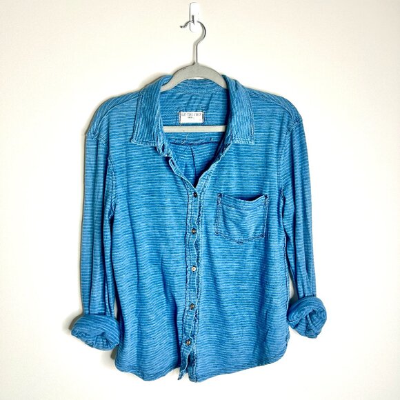 We The Free Blue Blue Shirting in Blue Combo Lightweight Boho Minimalist Sz M - Picture 4 of 7